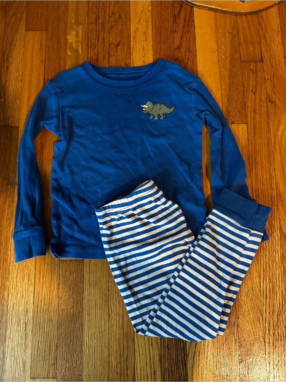 Carter's Royal Blue Dinosaur Pajama Set with Blue & White Striped Pants